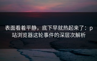 表面看着平静，底下早就热起来了：p站浏览器这轮事件的深层次解析