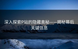 深入探索P站的隐藏奥秘——揭秘幕后关键信息